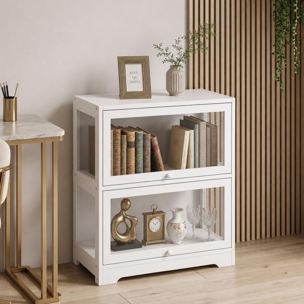 Vitrina Expositora para Coleções com 2 Níveis e Portas em Acrílico para Figuras, 59,5x30x73 cm, Branco