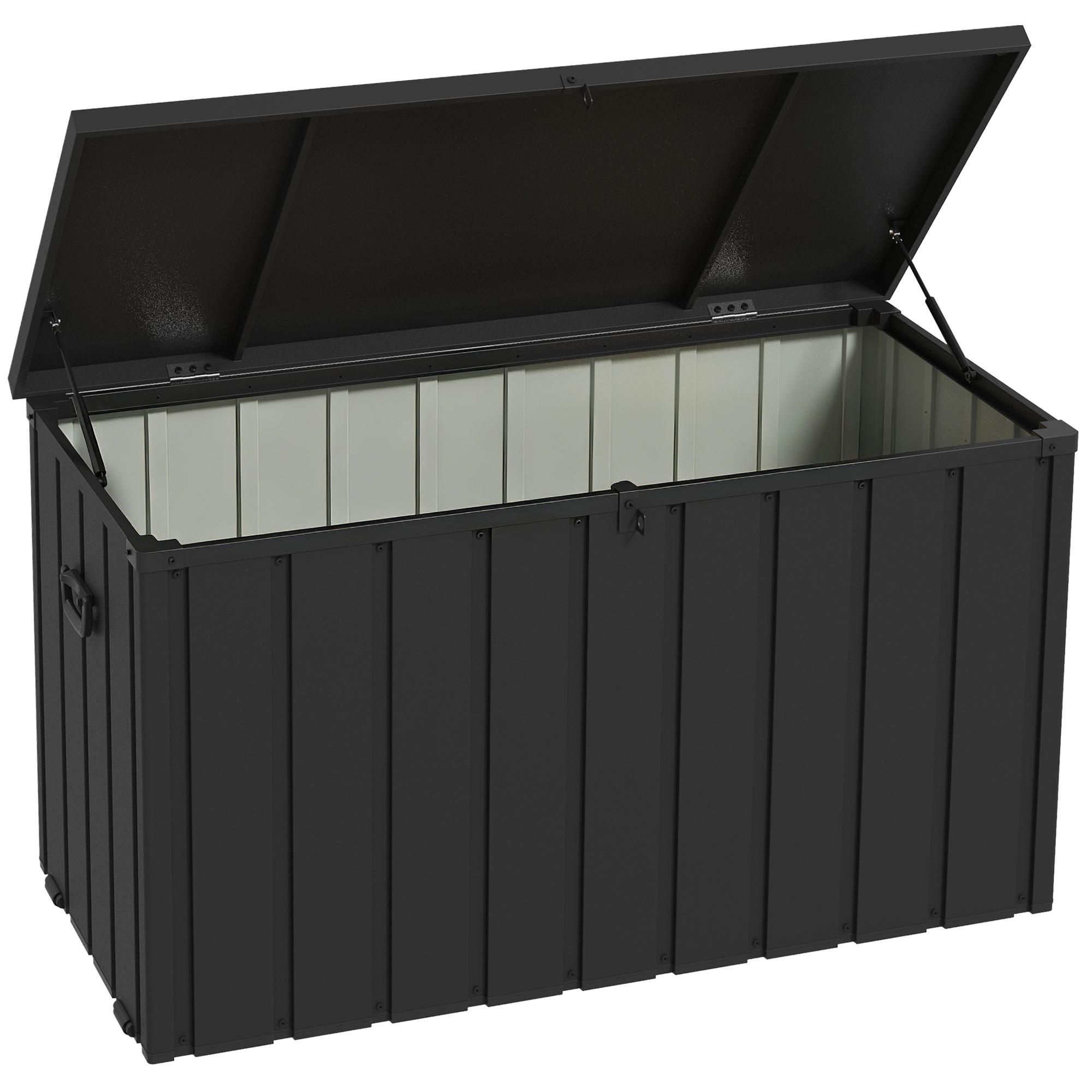 Baú de Armazenamento Exterior em Aço com 4 Rodas 2 Pegas e Tampa com Ranhura para Cadeado 125,5x61,5x70 cm Cinzento Escuro