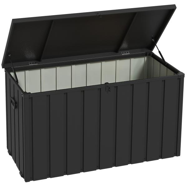 Baú de Armazenamento Exterior em Aço com 4 Rodas 2 Pegas e Tampa com Ranhura para Cadeado 125,5x61,5x70 cm Cinzento Escuro