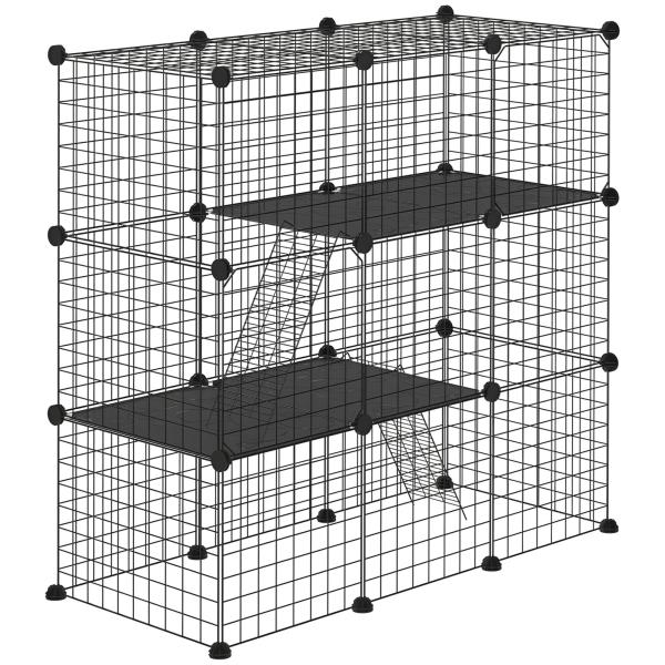 Recinto para Animais Pequenos com 31 Painéis Recinto para Animais de Estimação Personalizável com Rampas e Portas 105x45