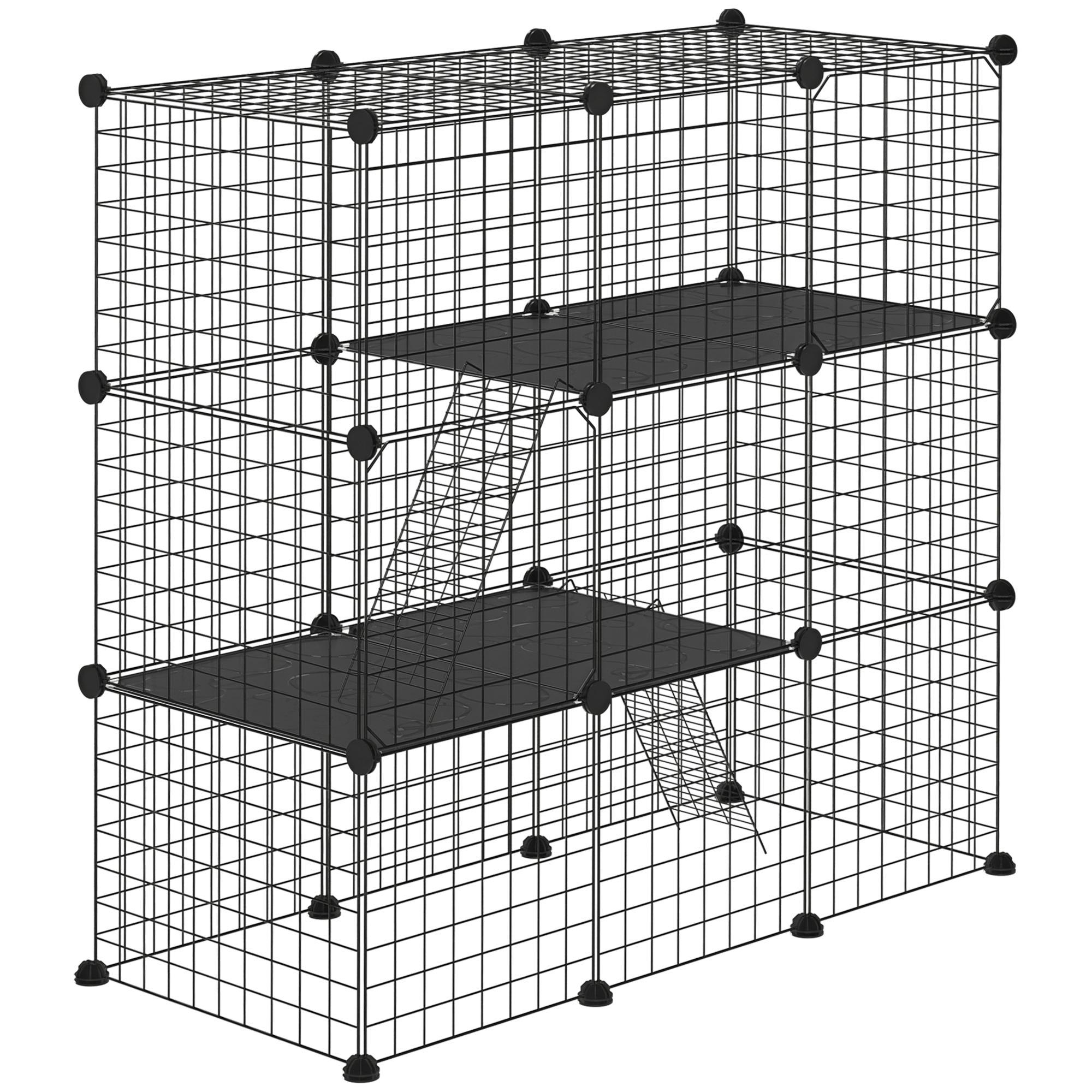 Recinto para Animais Pequenos com 31 Painéis Recinto para Animais de Estimação Personalizável com Rampas e Portas 105x45