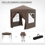 Tenda Dobrável 2x2 m Tenda de Jardim com 4 Paredes Laterais Tecido Oxford 2 Portas 2 Janelas e Bolsa de Transporte Marrom
