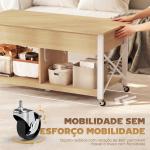Mesa de Centro Elevatória com Rodas Compartimento Oculto e Prateleiras Abertas 105x50x67 cm Madeira e Branco