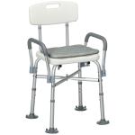 Cadeira de Duche para Idosos com Encosto Apoios de Braço Altura Ajustável Almofada Acolchoada Removível 53,5x52x80 - 90 cm Branco
