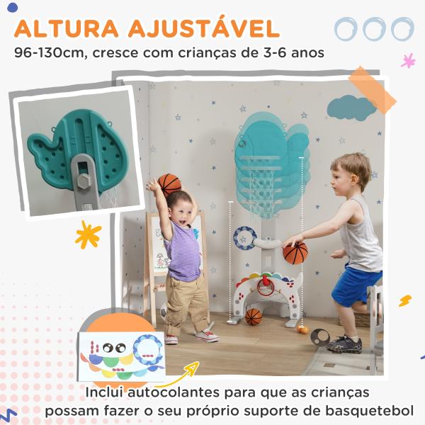 Cesta de Basquetebol para Crianças Altura Ajustável com Jogo de Lançamento de Bola de Futebol, Golf Multicolor