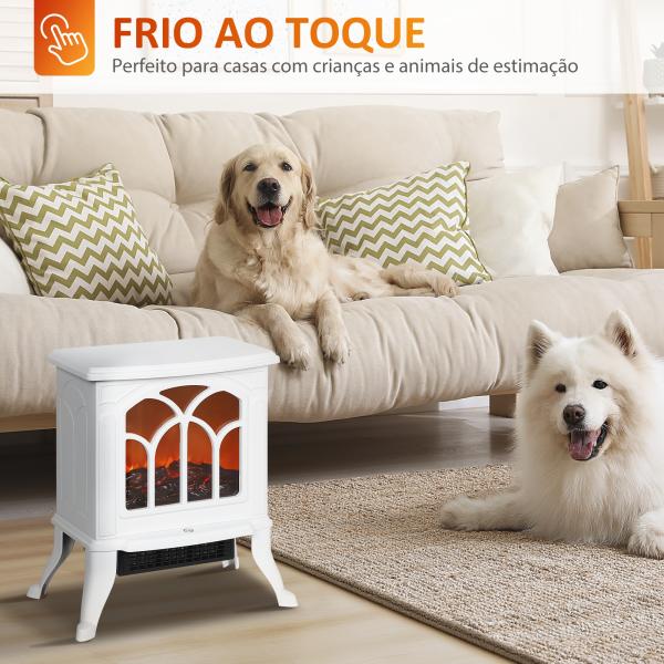 Lareira Elétrica 750/1500 W Lareira Decorativa com 2 Níveis de Potência Efeito Chama Área de Cobertura 15 - 20 m² 37,3x23,1x44 cm Branco