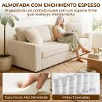 Sofá de 3 Lugares Moderno 212x80x88 cm Sofá Sala de Estar Estofado com 2 Almofadas Apoio de Braços e Estrutura de Aço Creme