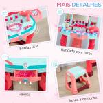 Toucador Infantil com Banco Espelho Luz Música e Secador Inclui 18 Acessórios Toucador de Maquilhagem 57x34x76cm Multicor