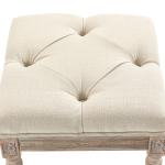 Banco Estilo Vintage com Assento em Capitonê e Pés Esculpidos de Madeira para Entrada Dormitório 40x40x43 cm Bege