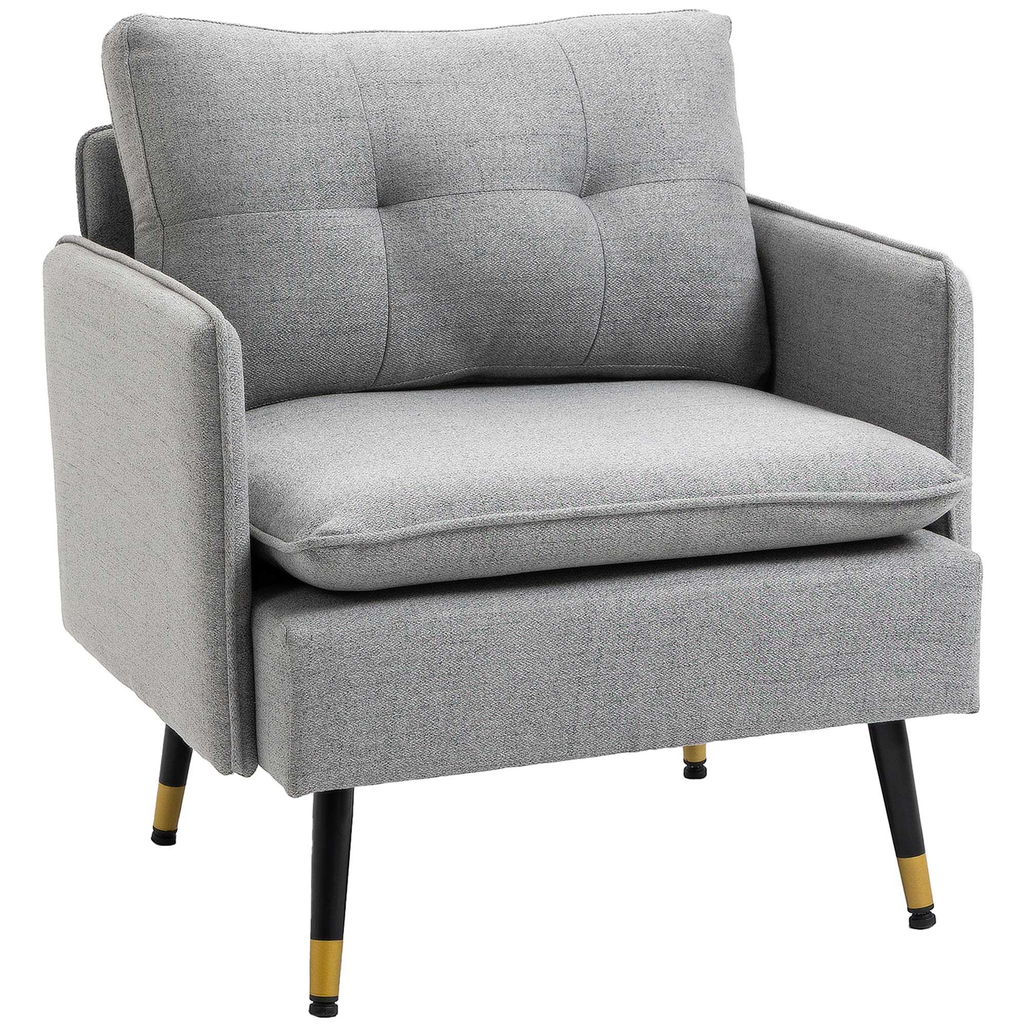 Poltrona Sala de Estar Poltrona Relax com Apoio para os Braços Assento Acolchoado e Pés de Aço 76x68x80 cm Cinza