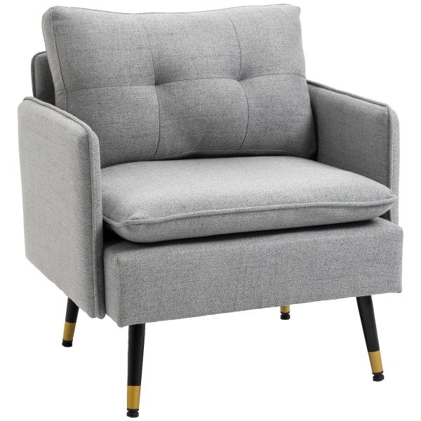 Poltrona Sala de Estar Poltrona Relax com Apoio para os Braços Assento Acolchoado e Pés de Aço 76x68x80 cm Cinza