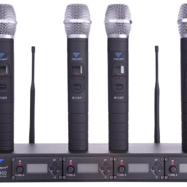 Central 4 Microfones de Mão s/ Fios UHF 4 Canais (PLL - 400) - AZUSA