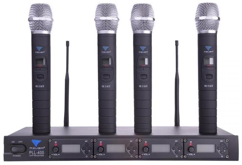 Central 4 Microfones de Mão s/ Fios UHF 4 Canais (PLL - 400) - AZUSA