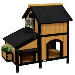 Casa para Gatos de Madeira com Suporte para Flores de 2 Níveis e Teto Asfáltico 96x65x85,5 cm Madeira e Preto