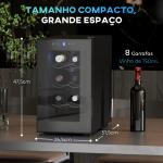 Cave para Vinhos com Refrigeração Termoelétrica Dupla Temperatura Ajustável 8 - 18℃ Porta de Vidro Anti - UV Ecrã LED Tátil Luz Interior 26,5x51,5x47,5 cm Preto