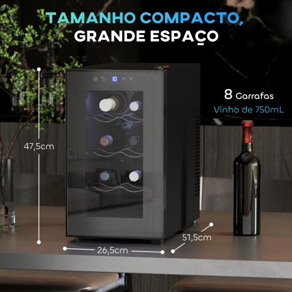 Cave para Vinhos com Refrigeração Termoelétrica Dupla Temperatura Ajustável 8 - 18℃ Porta de Vidro Anti - UV Ecrã LED Tátil Luz Interior 26,5x51,5x47,5 cm Preto