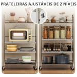 Carrinho Auxiliar com Rodas de Aço Inoxidável de 4 Níveis com Prateleira Ajustável 2 Rodas com Travão 60x35x100 cm Prateado