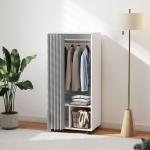 Roupeiro com Rodas, Cortina, Barra de Pendurar e 2 Compartimentos para Quarto 60x40x128 cm Branco