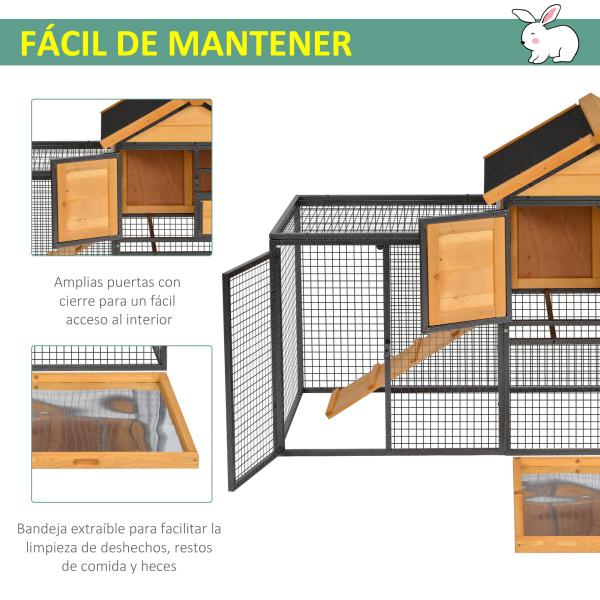 Coelheira para pequenos animais de estimação de 2 níveis com rampa e bandeja removível 122x63x92 cm madeira e cinza