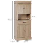 Armário de Cozinha com 4 Portas 1 Gaveta e Prateleira Aberta para Sala de Estar Sala de Jantar 74x39,5x183cm Carvalho