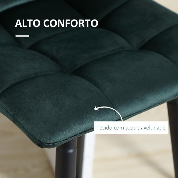 Conjunto de 2 Bancos Altos de Cozinha Bancos de Bar Estofados em Veludo com Apoio para os Pés e Encosto Verde
