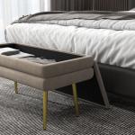 Banco Pé de Cama 30L Banco com Armazenamento para Dormitório Estofado em Veludo 79,5x37,5x43 cm Bege