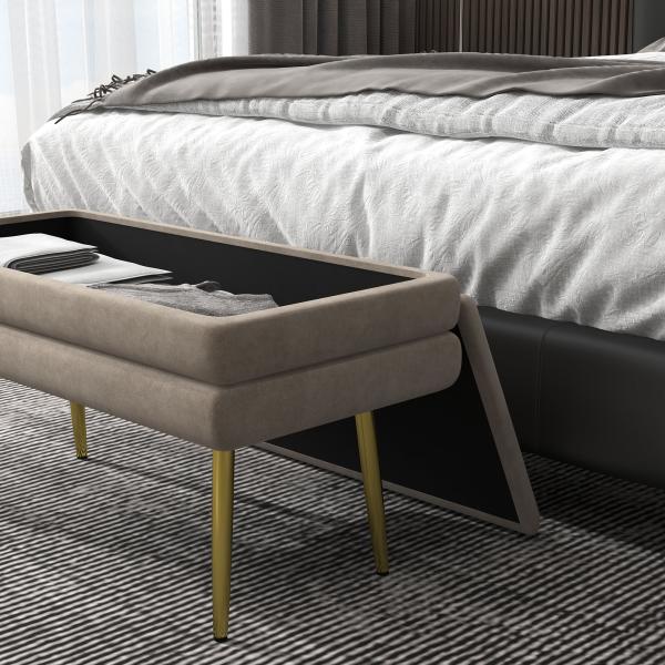 Banco Pé de Cama 30L Banco com Armazenamento para Dormitório Estofado em Veludo 79,5x37,5x43 cm Bege