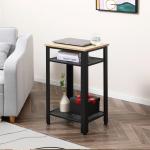 Mesa de Apoio Estilo Industrial com 2 Prateleiras de Grade de Metal e Pés Ajustáveis 45x35x75cm Carvalho e Branco
