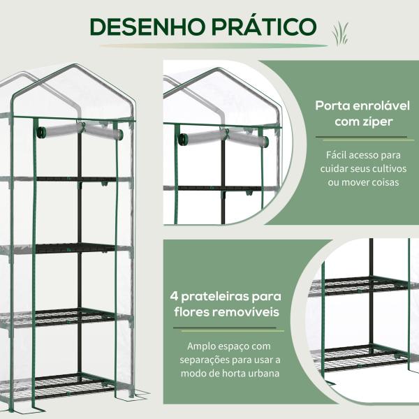 Estufa de Jardim com 4 Prateleiras e Cobertura de PVC Estufa de Aço para Cultivo de Plantas Flores 70x50x160cm Transparente