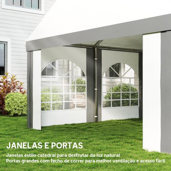 Tenda para Festa 4x8 m Tenda de Jardim com Paredes Removíveis Portas e Janelas Anti - UV para Casamento e Eventos Cinzento