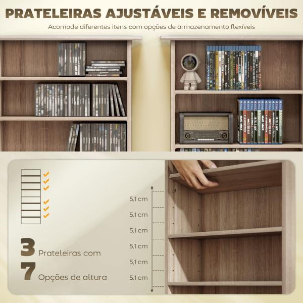 Estante Estreita para CDs e DVDs com 8 Compartimentos e Prateleiras Ajustáveis 58x24x126,3 cm em Madeira