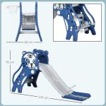 Escorrega para Crianças 2 em 1 com 2 Degraus Cesta de Basquetebol e Desenho de Tigre para Interior 133x60x70 cm Azul