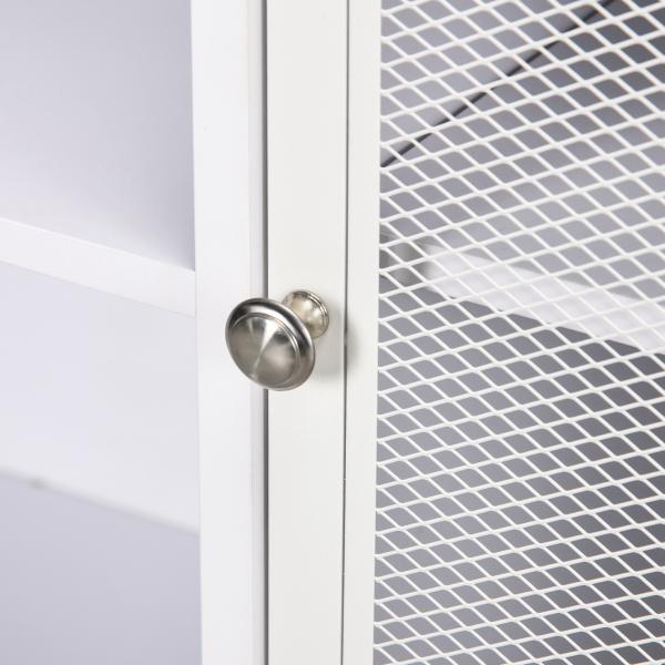 Aparador de Cozinha com Porta de Malha 4 Compartimentos Abertos e Estante Ajustável para Sala 120x37x81,5 cm Branco