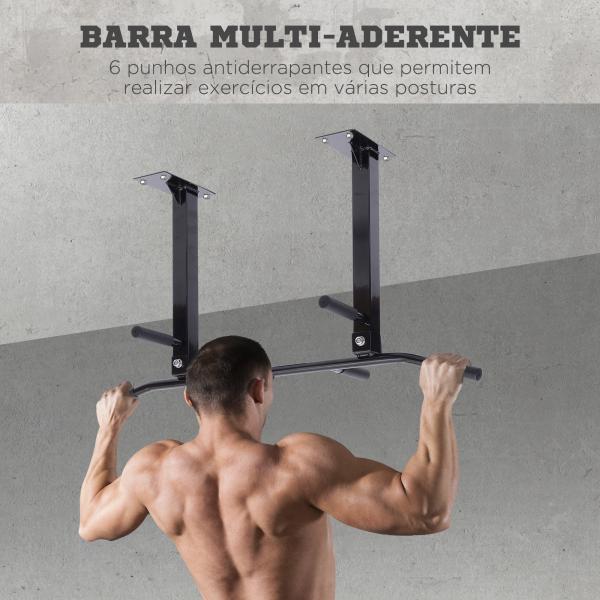 Barra de Elevação de Parede barra Pull - Up de Aço para Treino em Casa Carga Máxima 150 kg 105,5x28x49 cm Preto