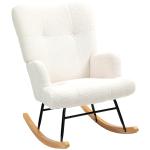 Poltrona Baloiço em Borrego Poltrona para Amamentação com Encosto Capitonê e Base de Madeira 65x88x87 cm Creme