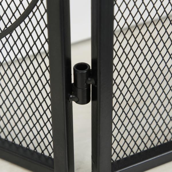 Frente para Lareira de 3 Painéis Dobrável com Dobradiças Estrutura Metálica e Malha Decorativa 132,5x76,5cm Preto
