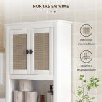 Móvel sobre Sanita Armário sobre Sanita com 2 Portas com Frente em Vime Compartimento e Prateleira Ajustável 60x19,5x160 cm Branco