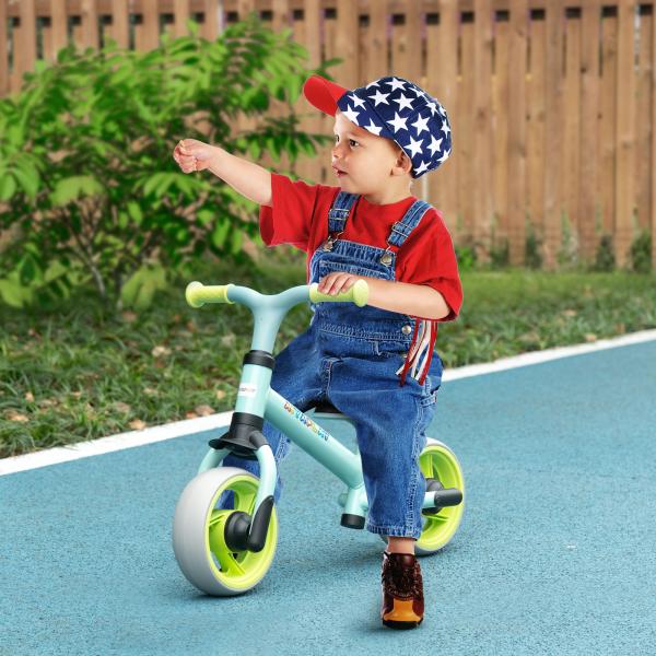 Bicicleta sem Pedais para Crianças de 18 - 48 Meses Bicicleta de Equilíbrio com Assento Ajustável em Altura 66,5x34x47 cm Verde