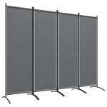 Biombo Separador de Ambientes de 4 Painéis Biombo Dobrável 221x172 cm com Pés Largos para Terraço Pátio Jardim Cinza Escuro