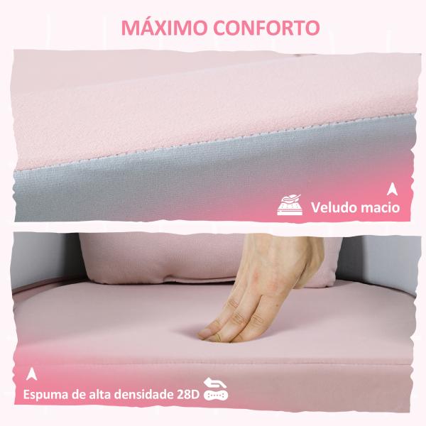 Sofá para Crianças com Almofada em Forma de Coroa Dobrável em Cama e Zona de Brincadeiras 116x61x14 cm Rosa e Azul Acinzentado