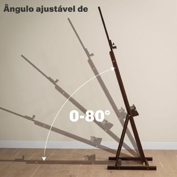 Cavalete de Pintura 230 cm com Altura e Ângulo Ajustáveis Arrumação para Adultos Artistas Pintores Castanho