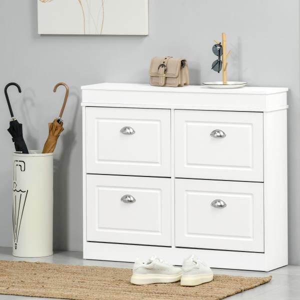 Móvel Sapateira de 4 Portas Estreita com Prateleiras Ajustáveis e Removíveis Capacidade de 16 Pares para Corredor Entrada 98x24x83cm Branco