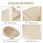 Árvore arranhador para gato com poste cama plataforma com cobertor veludo de sisal 50x50x100cm bege