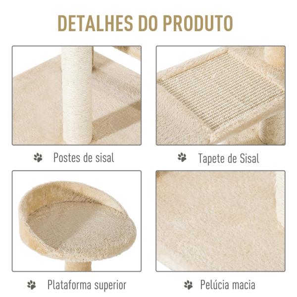 Árvore arranhador para gato com poste cama plataforma com cobertor veludo de sisal 50x50x100cm bege