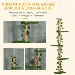 Árvore para Gatos do Chão ao Teto 37x21x202 - 242 cm com 4 Plataformas de Relva Artificial Folhas Artificiais e Poste de Juta Verde