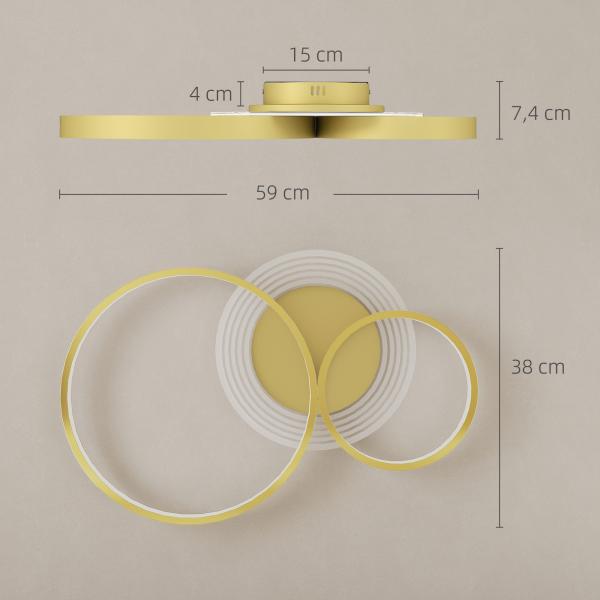 Candeeiro de Teto LED 40W Candeeiro Moderno com Iluminação LED 3000K/4000K/6500K 59x38x7,4 cm Dourado