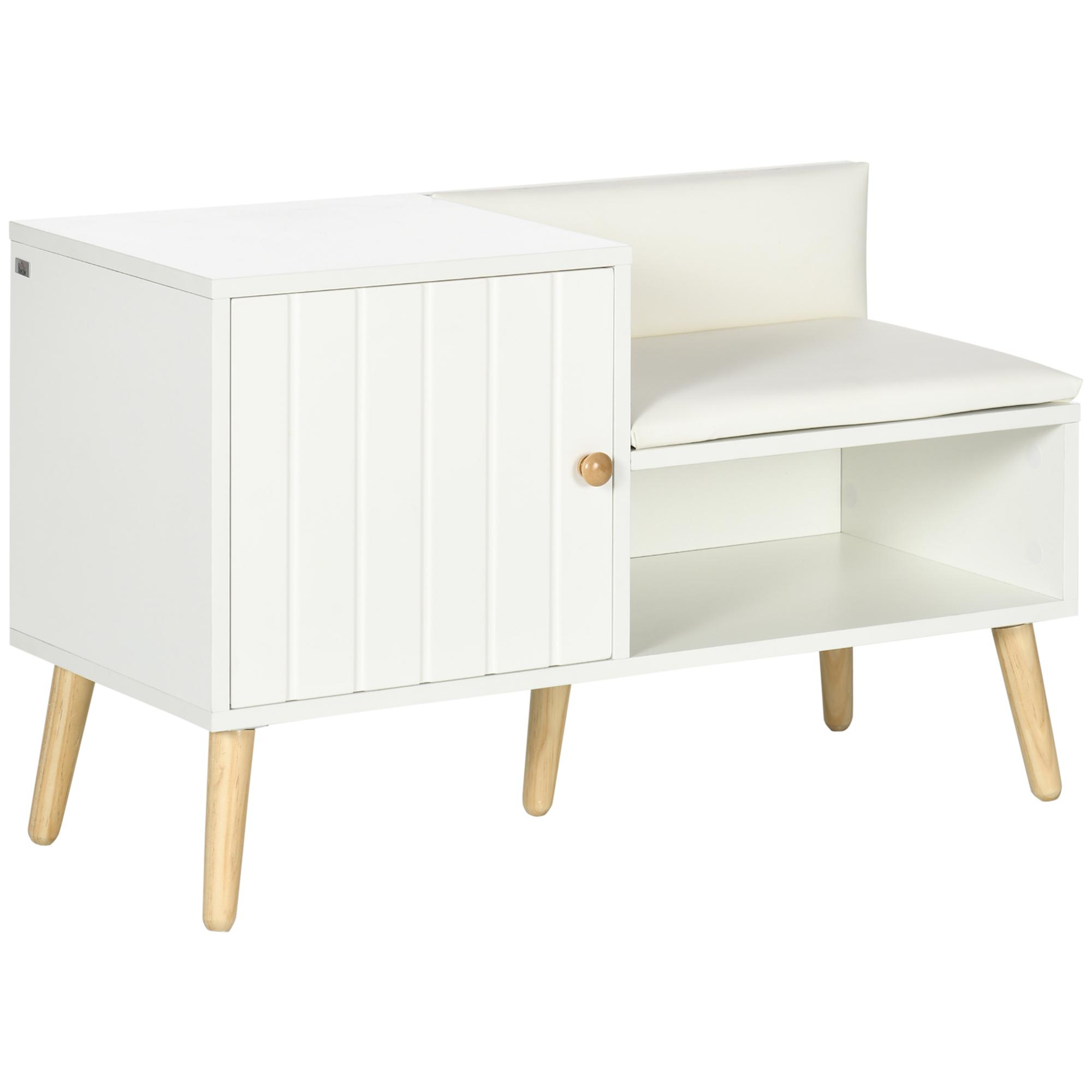 Banco Sapateira com Compartimento Aberto e Almofada Acolchoada para 4 Pares de Sapatos 80x33x49cm Branco