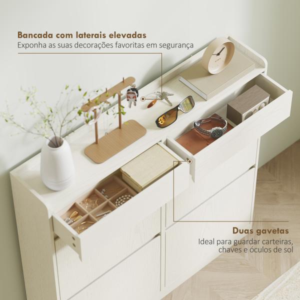 Sapateira Estreita com 4 Portas Sapateira para Entrada com 2 Gavetas para 8 Pares de Sapatos 98x19,2x95,3 cm Branco
