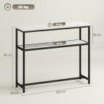Mesa Consola Moderna Consola Estreita com Superfície com Efeito Mármore Prateleira Aberta e Estrutura de Metal 100x30x81 cm Branco