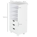Móveis de escritório com 3 gavetas 4 prateleiras abertas 4 rodas 40x30x83 cm Branco